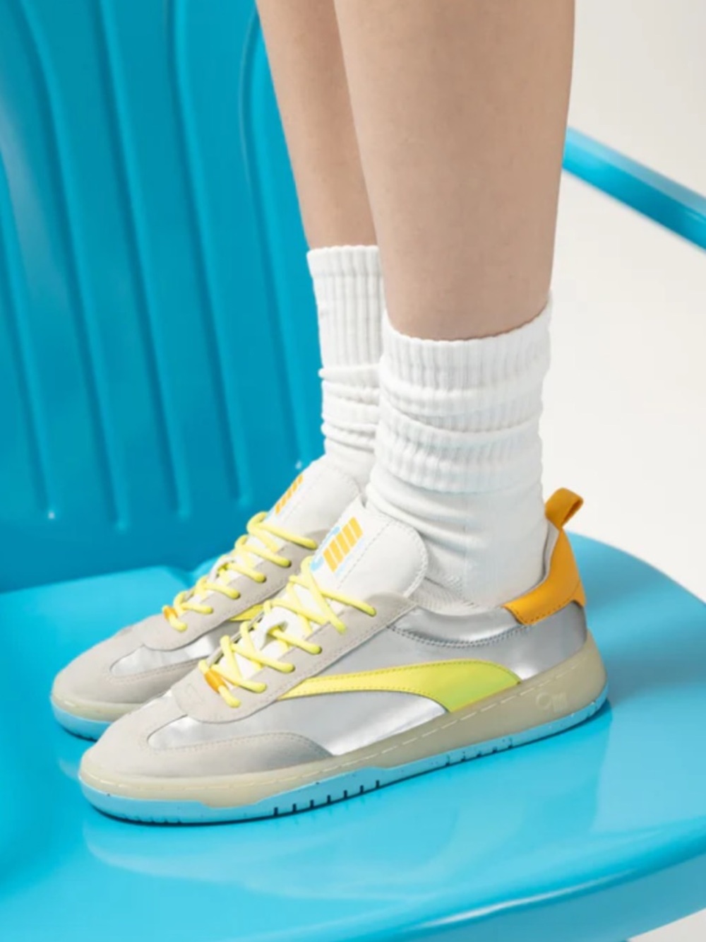 Women’s White Sneakers with Yellow Accents - Casual Everyday Trainers